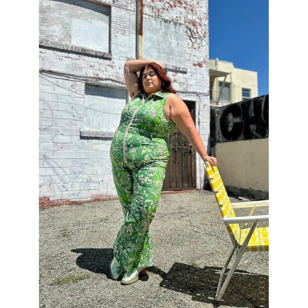 New 4x NOOWORKS Poplin Angelina Green Floral Daisy Zip Ring Jumpsuit 4X NWT /195